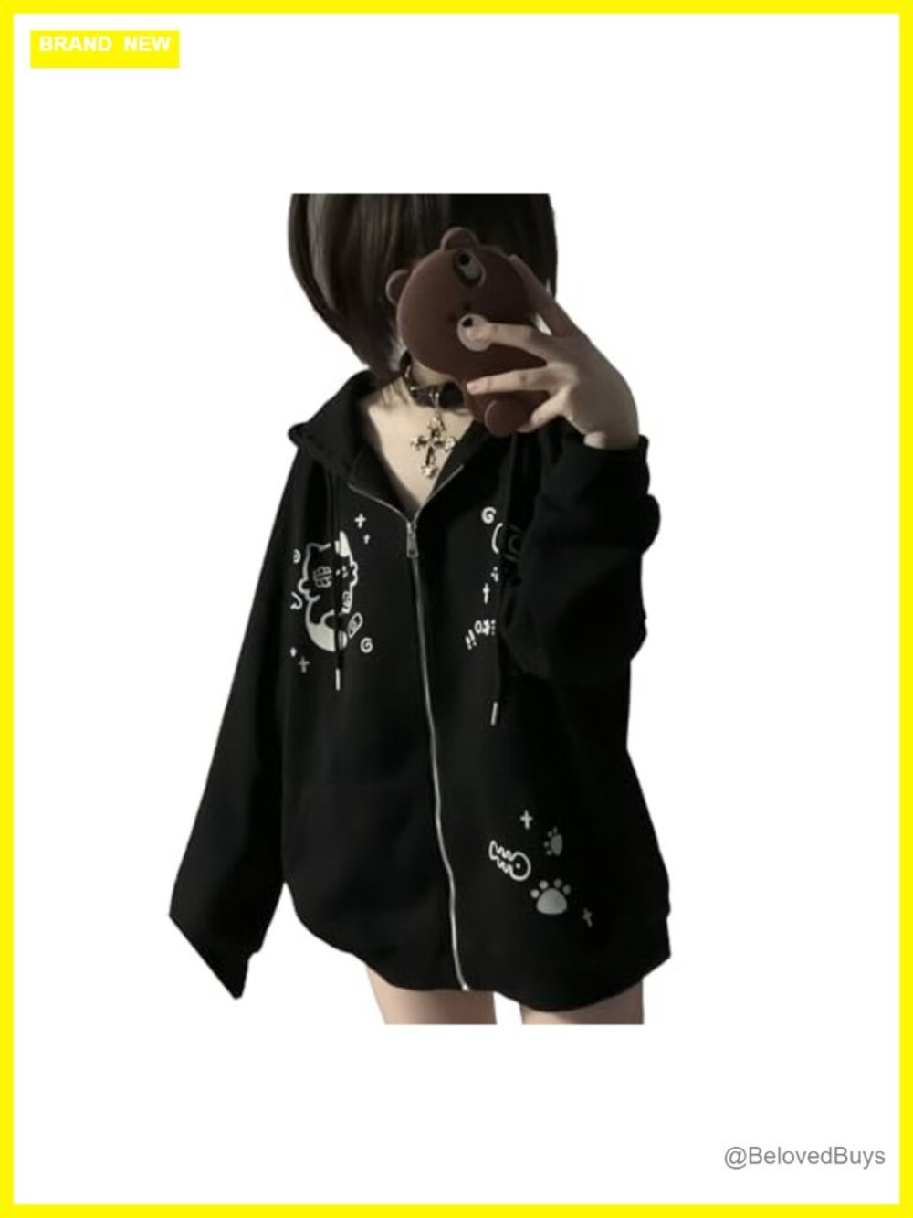 Y2K Zip Up Cat Ears Graphic Hoodie Oversized Harajuku Kawaii Streetwear